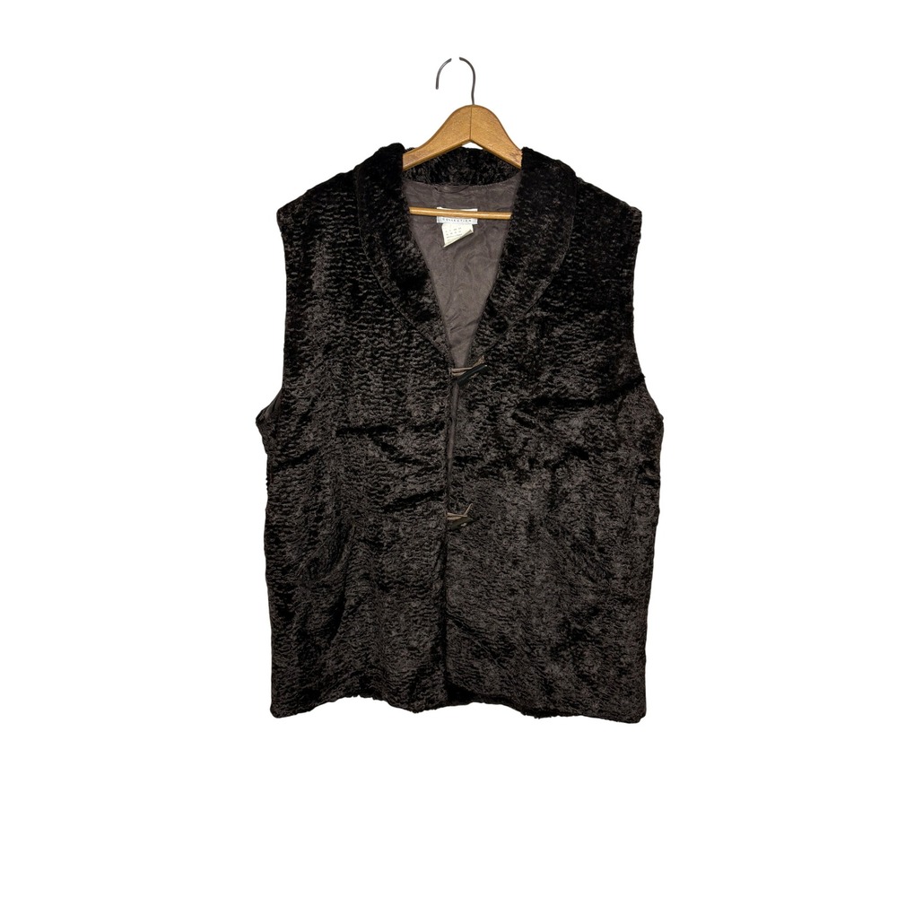 Vtg Germany Olsen Womens Brown Faux Fur Vest Shawl Collar Toggle Closure Size 12